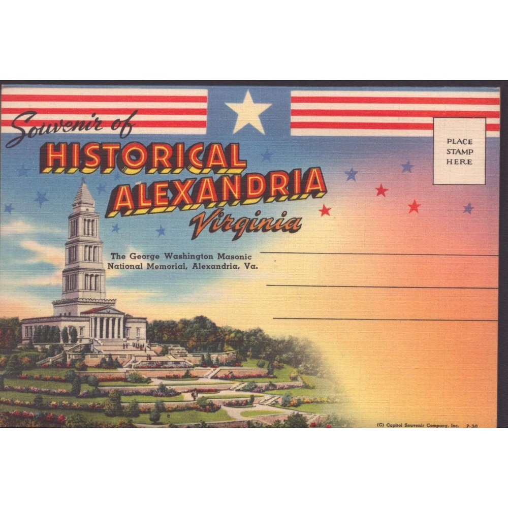 Alexandria Virginia VA George Washington Masonic Memorial Linen Postcard Unused